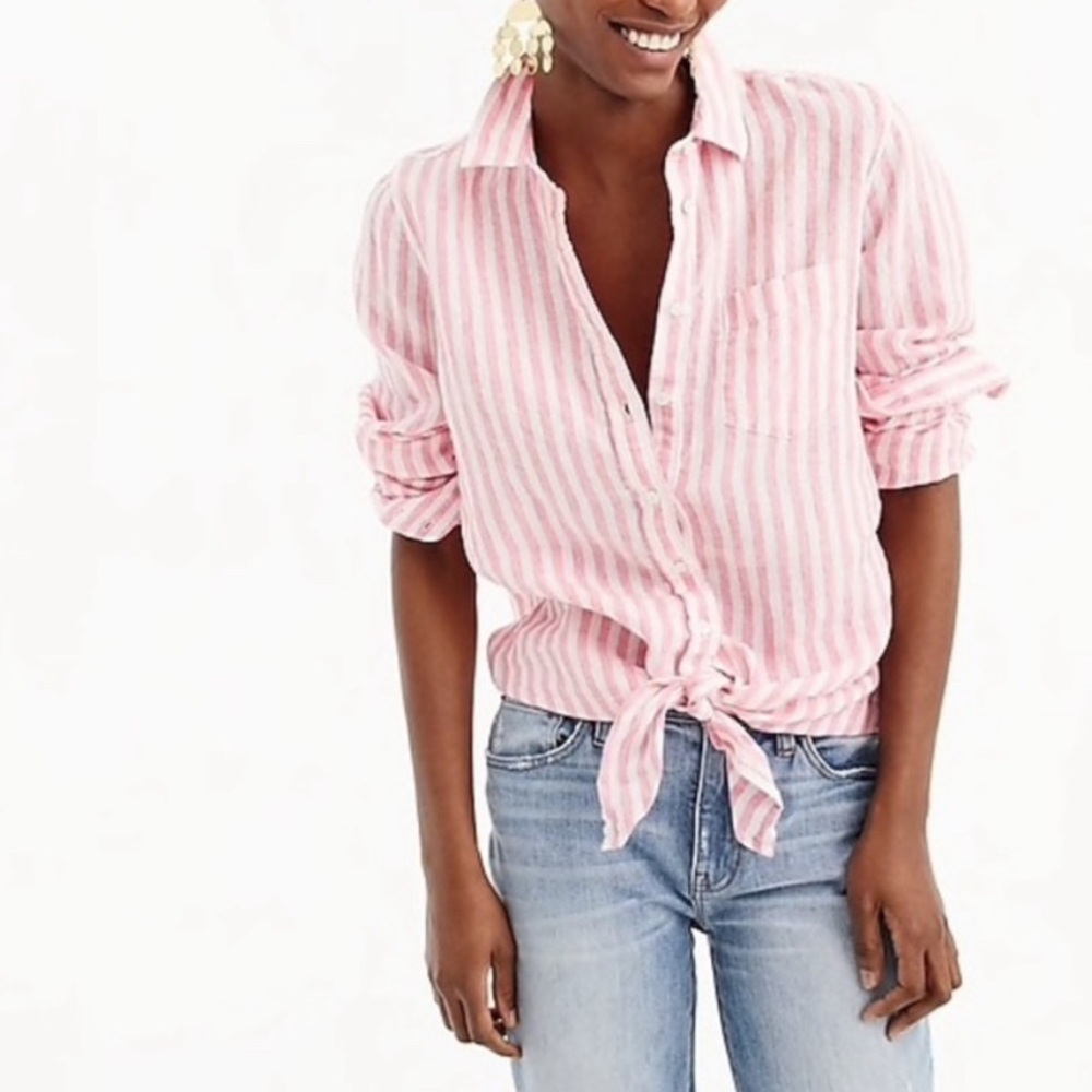 J. Crew Pink and White Striped Top